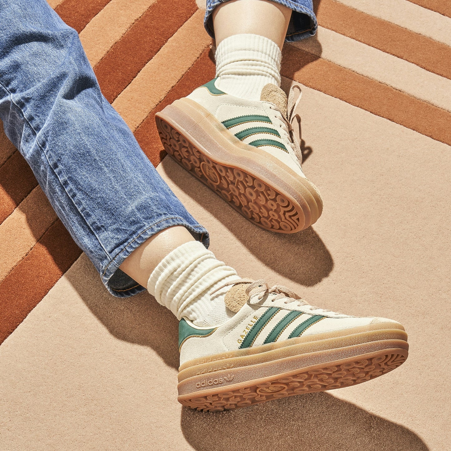 Adidas Gazelle Bold Beige Collegiate Green Womens