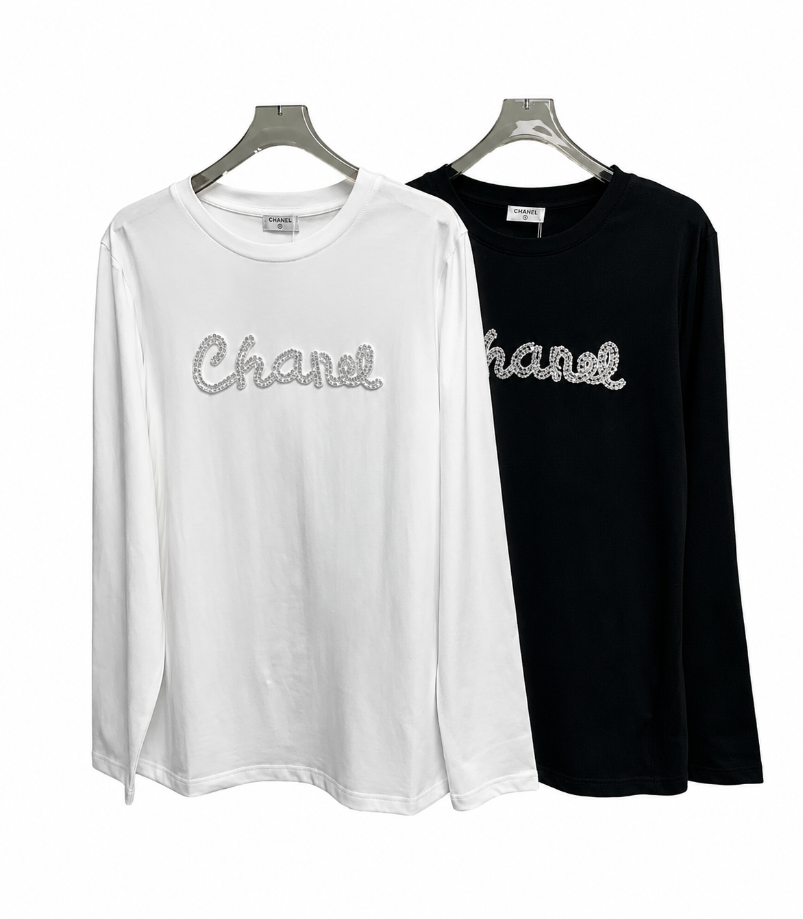 Elegant Rhinestone Logo Long Sleeve T-Shirt