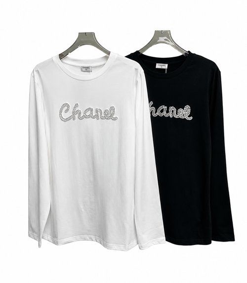 Elegant Rhinestone Logo Long Sleeve T-Shirt